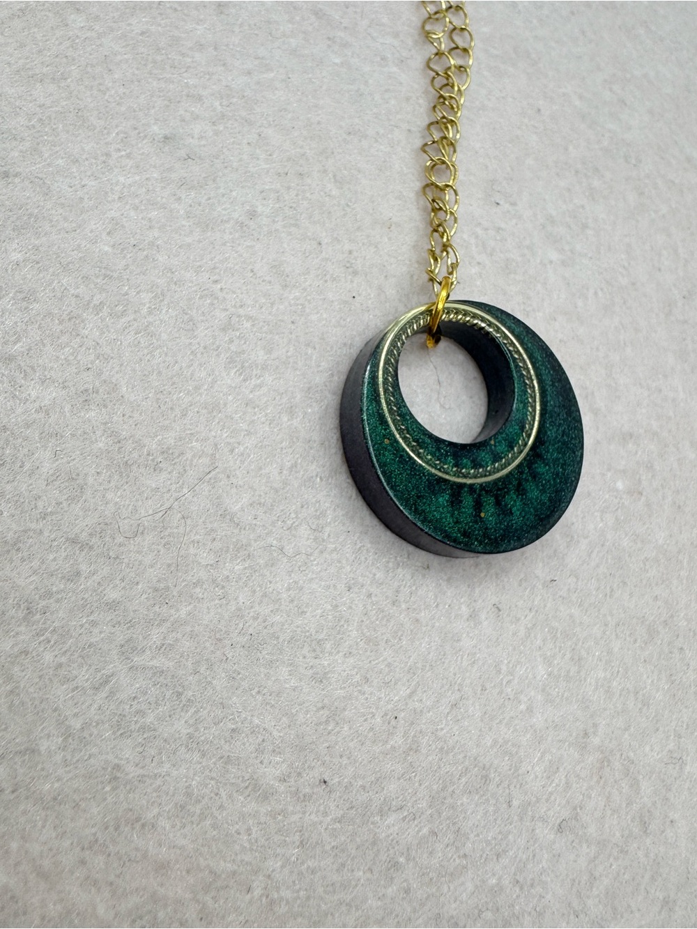 Gold Chain Necklace with Emerald Green Circular Pendant